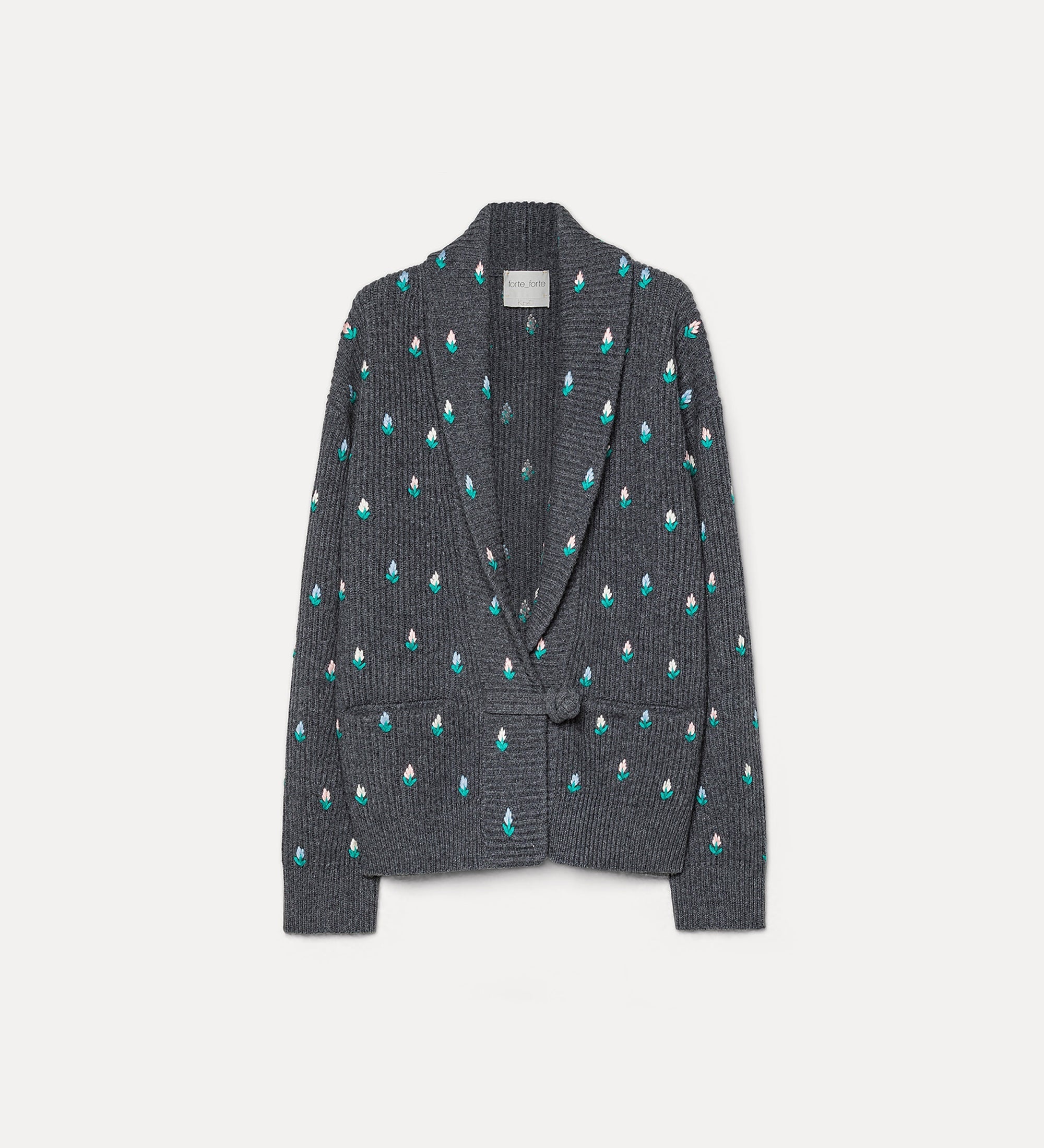 Forte maglieria “victorian fields” wool and cashmere cardigan grigio ricamato