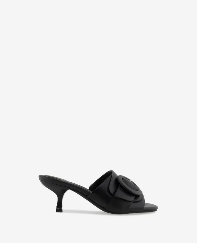 Kenneth Cole Reaction Shoes Valentina Leather Kitten Heel Slide Sandal sandali pelle nera