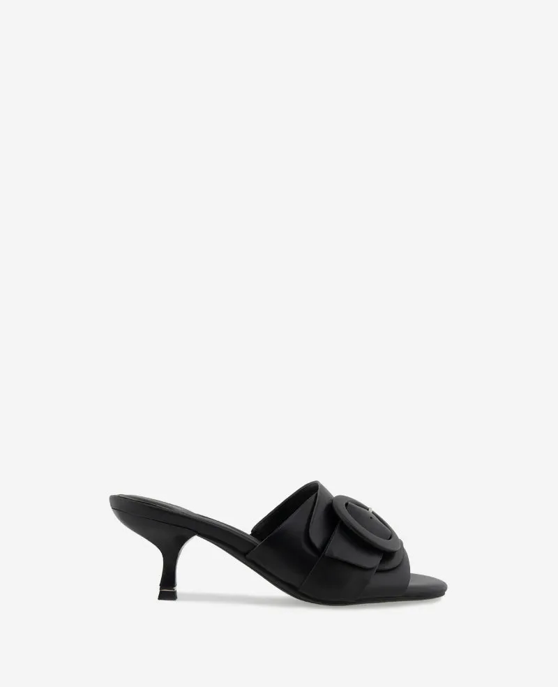 Kenneth Cole Reaction Shoes Valentina Leather Kitten Heel Slide Sandal sandali pelle nera