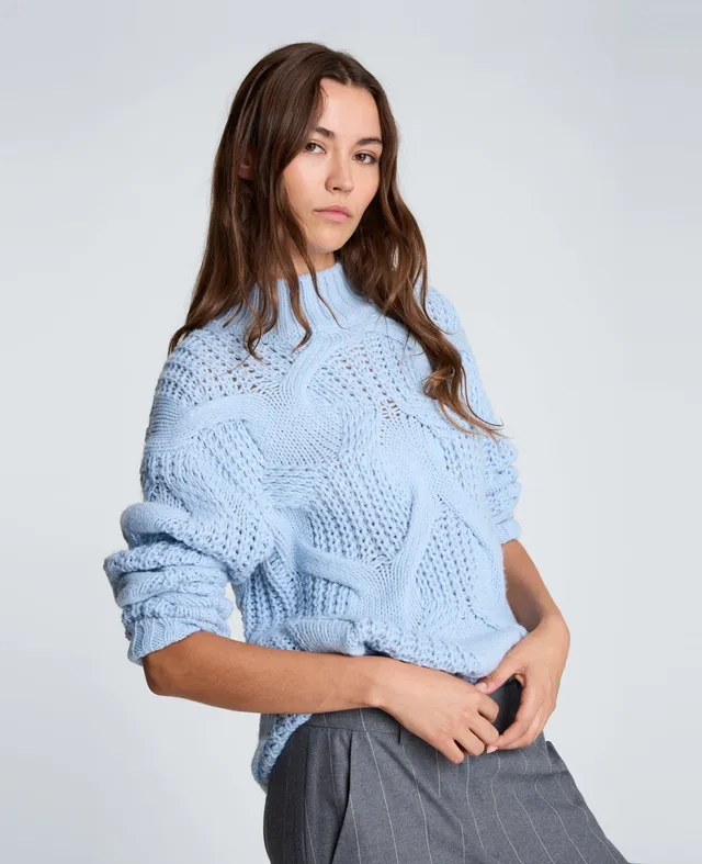 Kenneth Cole Reaction Clothing Oversized Cable Mock Neck Sweater maglione blu oversize