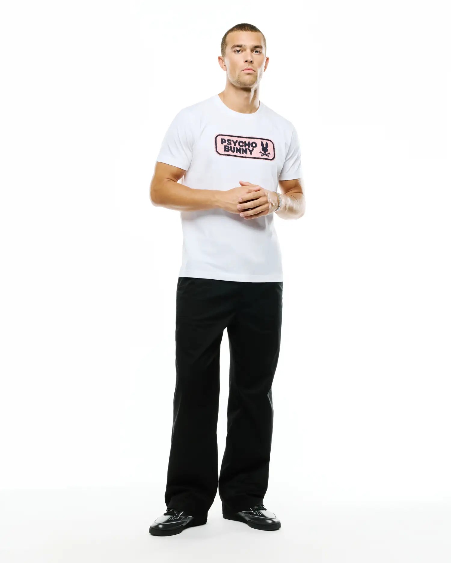 Psycho Bunny Men's Tees Samson Wordmark Graphic Tee t-shirt White in cotone Pima
