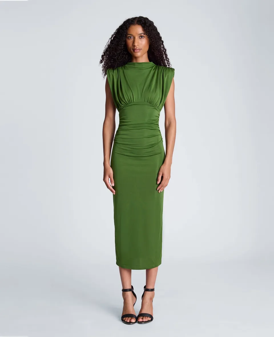 Kenneth Cole Reaction Clothing Shoulder Pad Midi Milano Jersey Dress abito midi verde