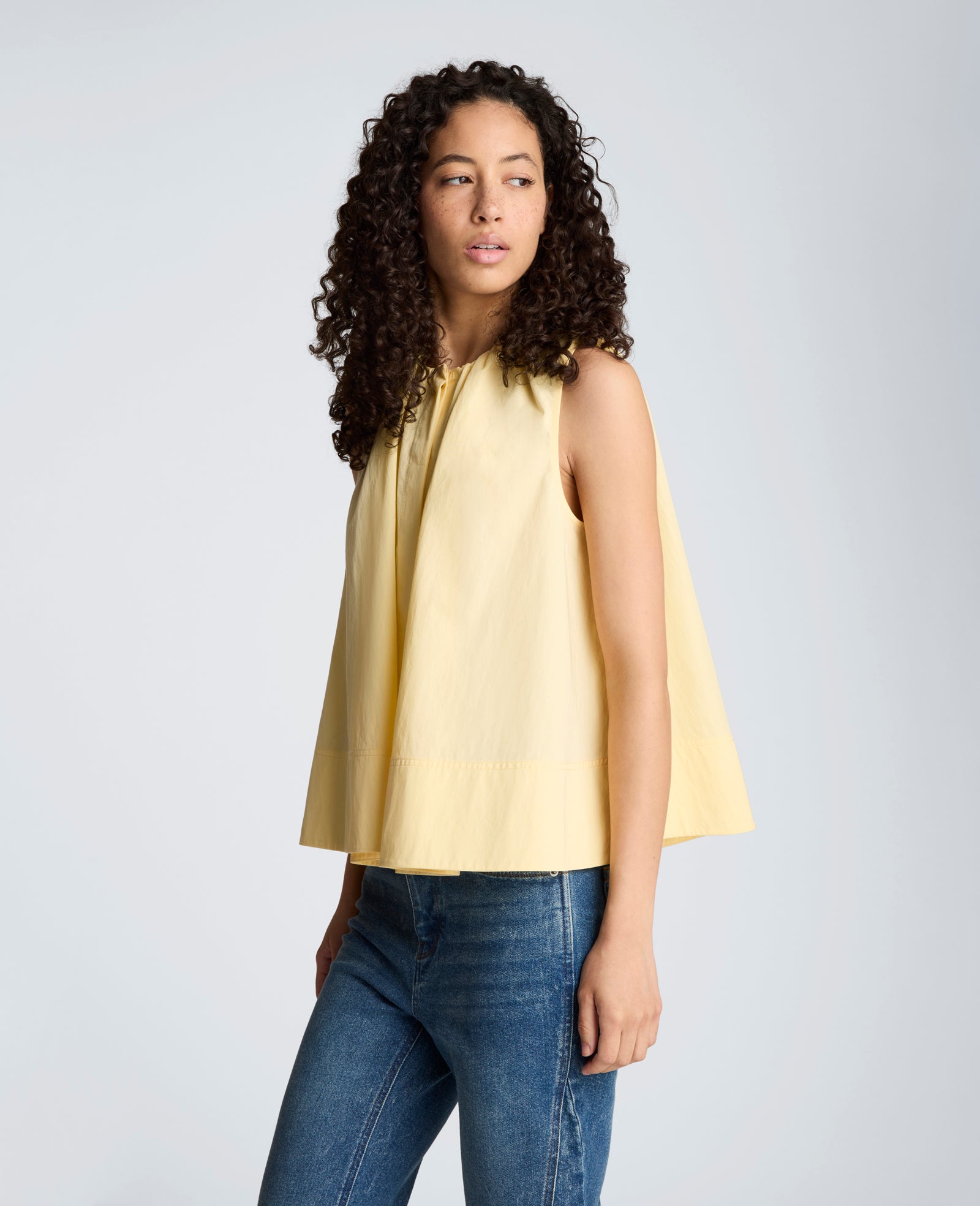 Kenneth Cole Reaction Clothing Paperbag Neck Sleeveless Tent Button Front Shirt camicia PASTEL YELLOW