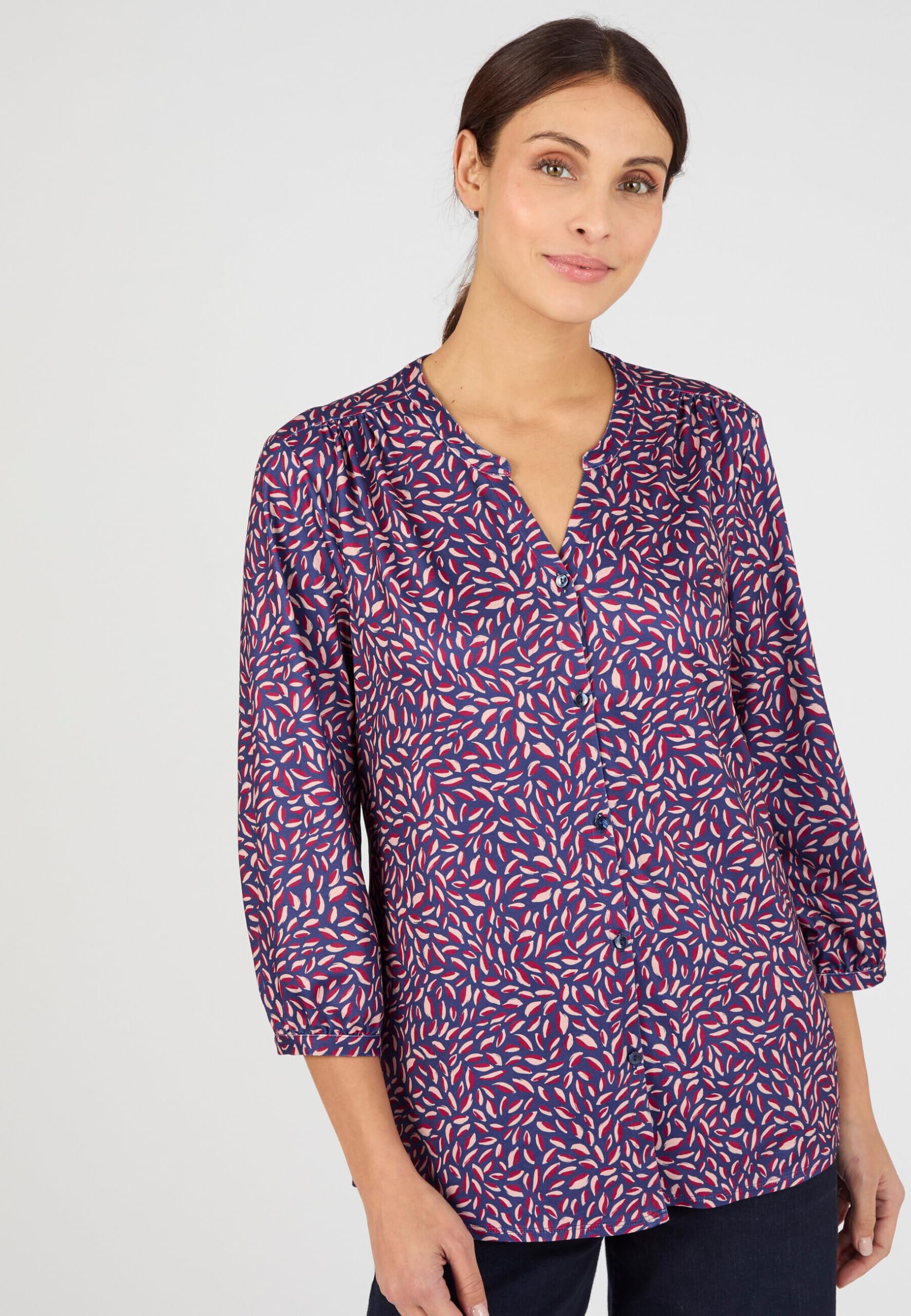 Damart Prêt-à-porter camicetta in maglia calda donna blu navy fogliame 38-40