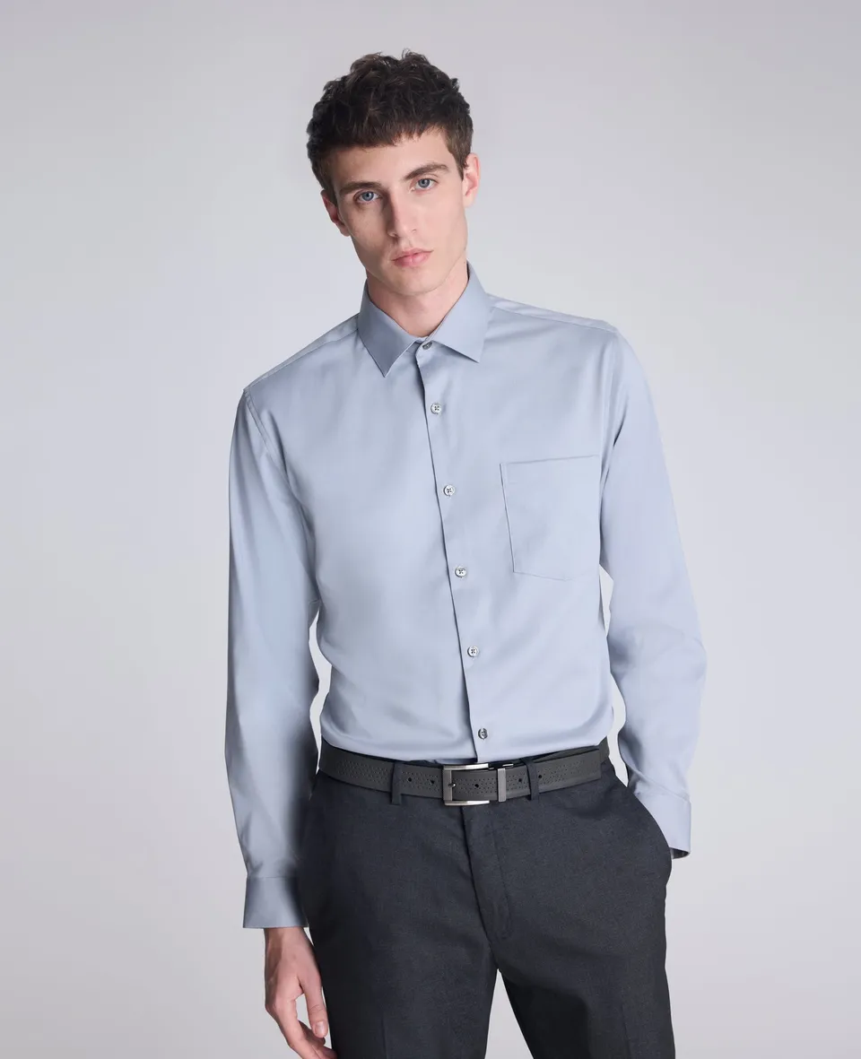 Kenneth Cole Reaction Clothing REACTION Slim-Fit Button-Down Dress Shirt camicia grigio pietra