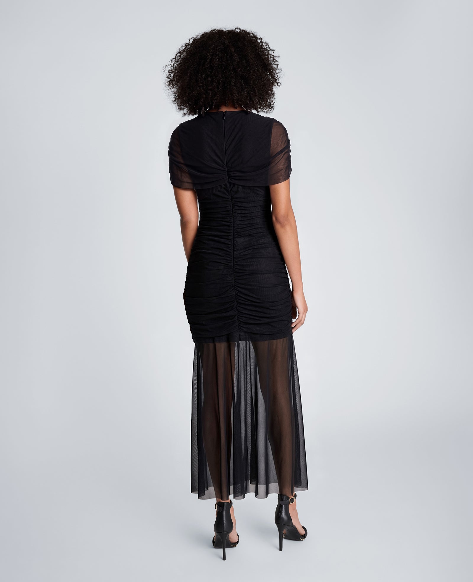 Kenneth Cole Reaction Clothing Sheer Overlay Maxi Dress abito lungo nero in tripla rete