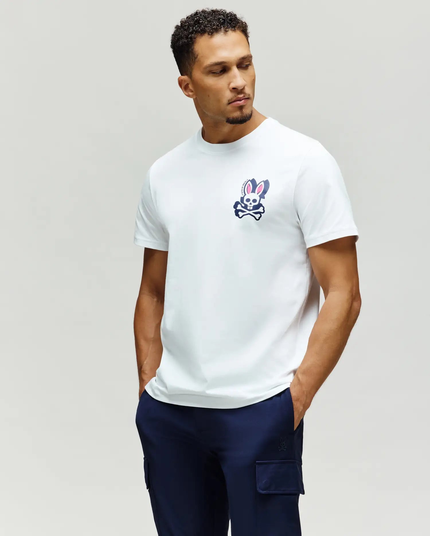 Psycho Bunny Men's Tees Mens Psycho Skull Graphic Tee maglietta bianca in Pima