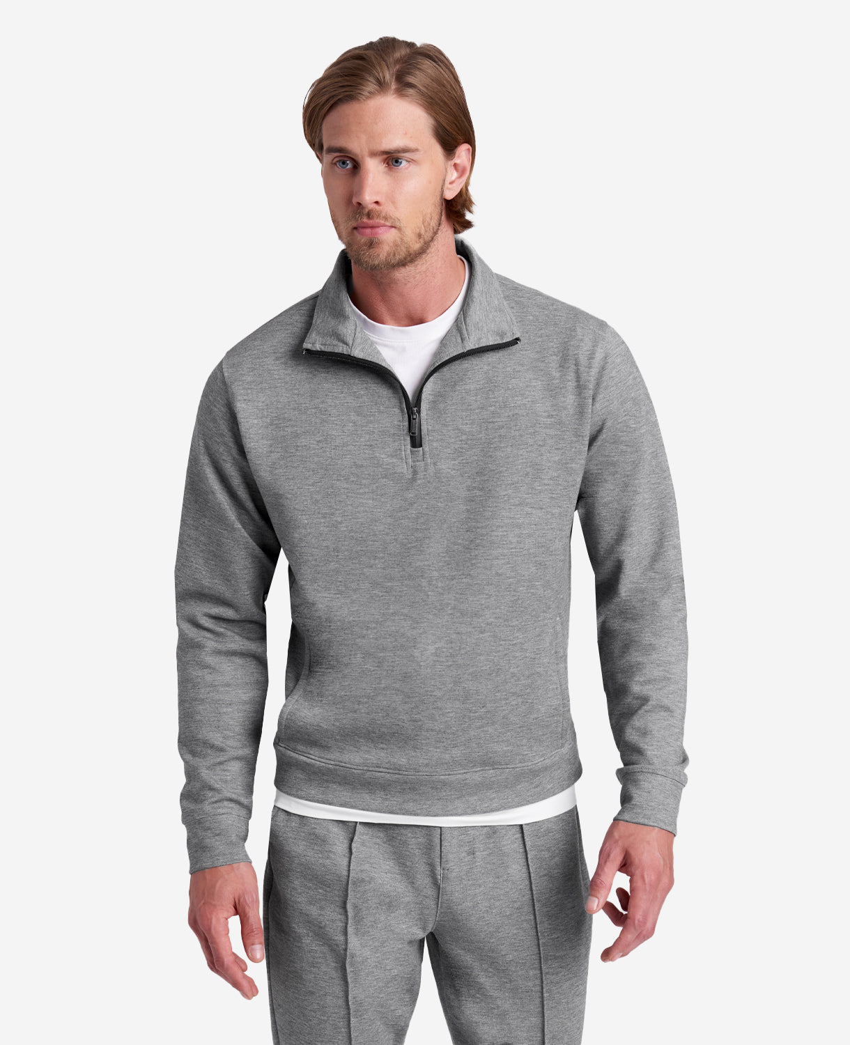 Kenneth Cole Reaction Clothing Quarter-Zip Mock Knit Jacket giacca in maglia grigia con mezza zip