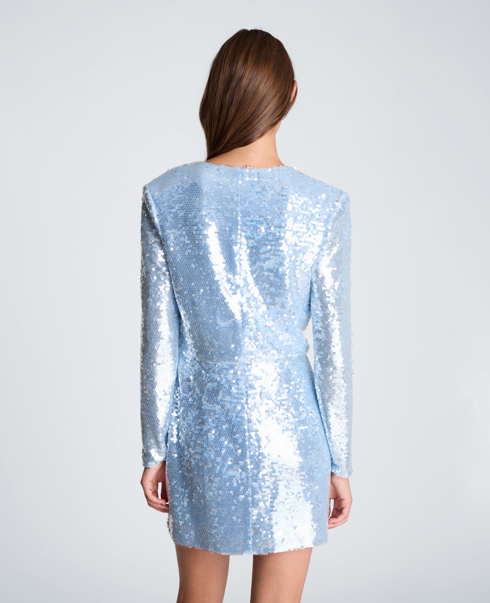 Kenneth Cole Reaction Clothing Cowl Neck Mini Long Sleeve Dress abito mini Serene Blue con paillettes