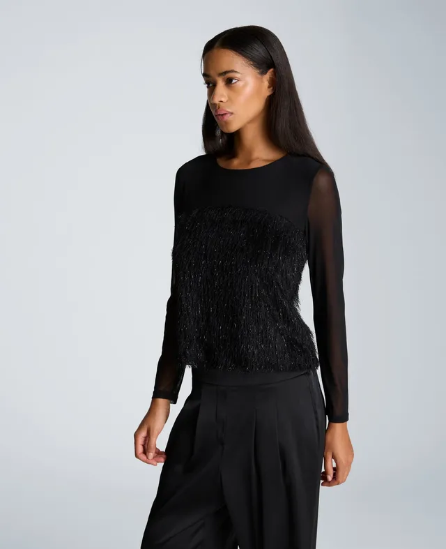 Kenneth Cole Reaction Clothing Long Sleeve Pullover maglia donna nera argento