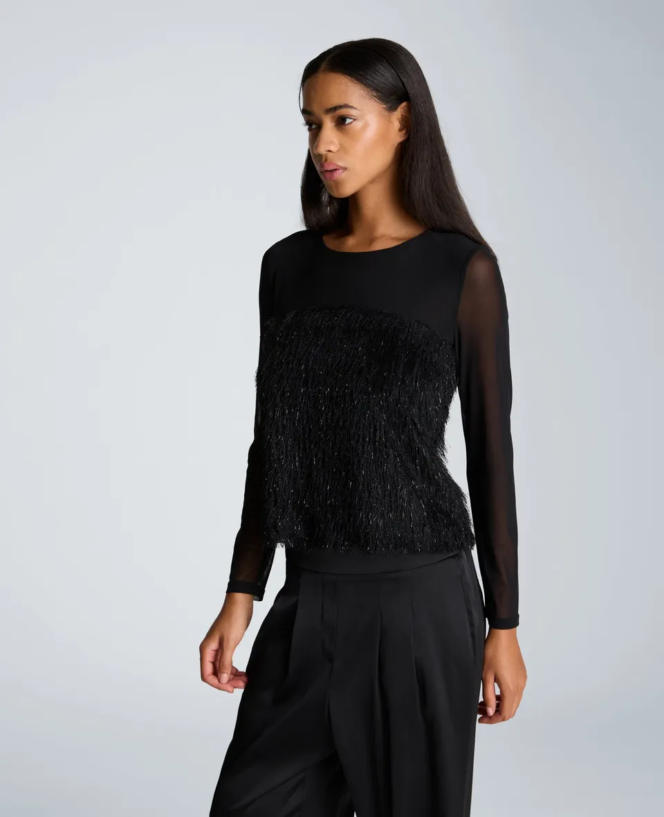 Kenneth Cole Reaction Clothing Long Sleeve Pullover maglia donna nera argento