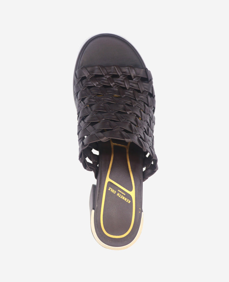 Kenneth Cole Reaction Shoes Solara Leather Woven Heel Sandal sandali marrone scuro in pelle