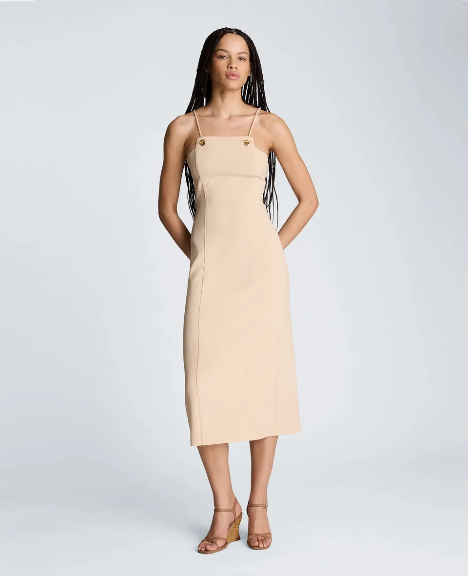 Kenneth Cole Reaction Clothing Square Neck Grommet Midi Dress abito midi biscotto