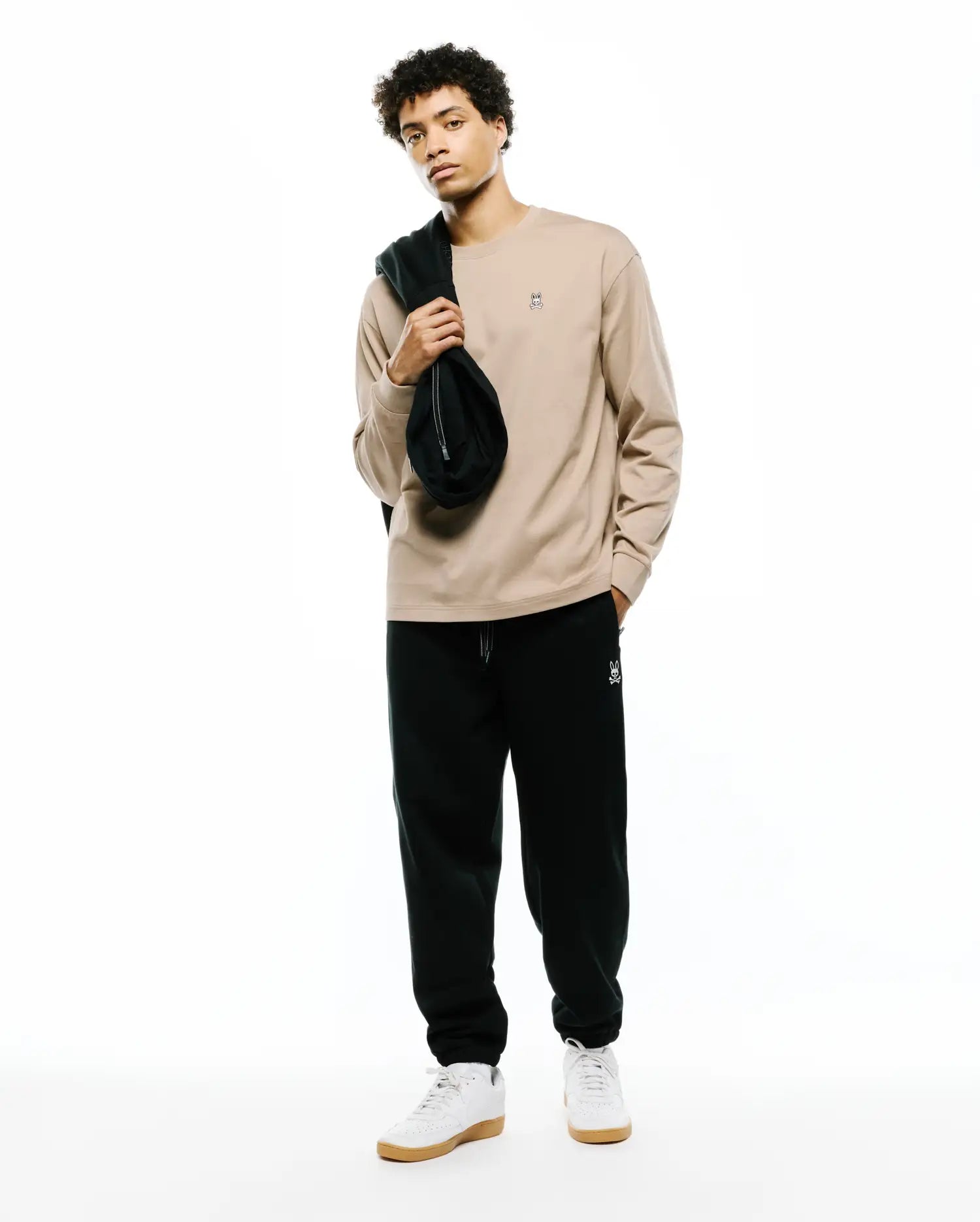 Psycho Bunny Men's Tees Norman Long Sleeve Relaxed Fit Tee MT0200374 maglia beige manica lunga