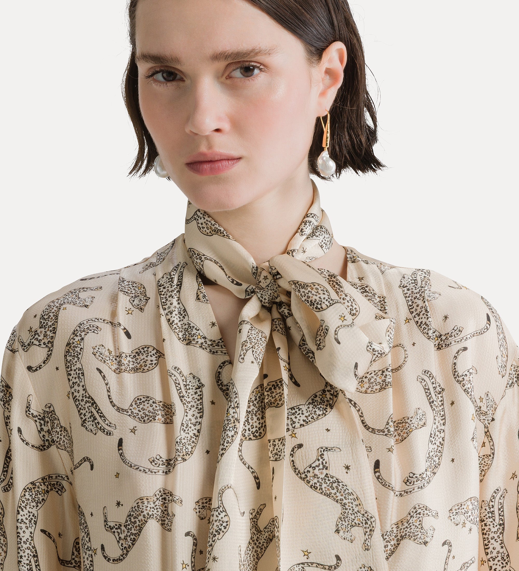 Forte camicie camicia Royal Leopard in raso avorio
