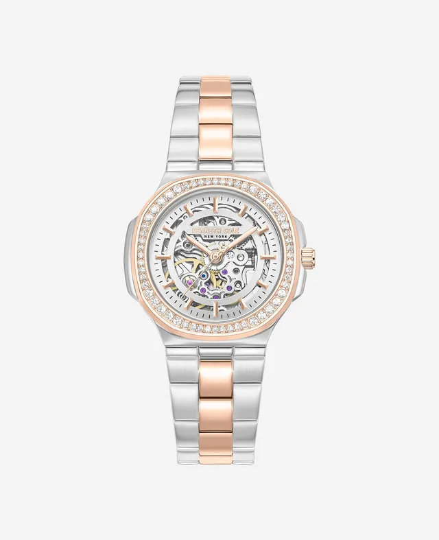 Kenneth Cole Reaction Watches Skeleton Automatic Crystal Lined Outer Dial Two Tone Bracelet Watch orologio bicolore