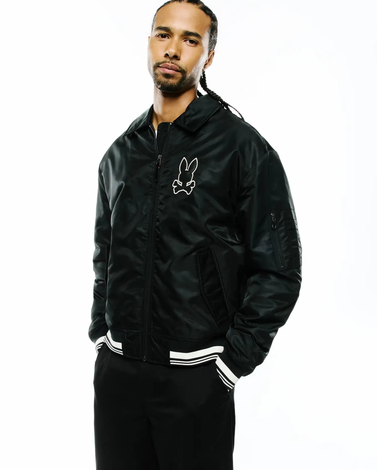Psycho Bunny Jackets Men's Nathaniel Satin Coach Jacket MO1100068 giacca nera in raso