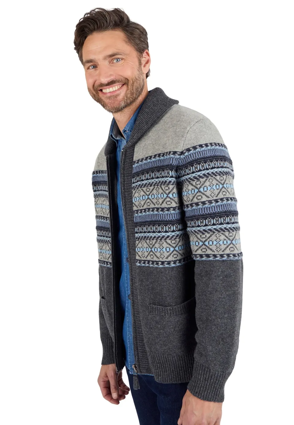 Damart Prêt-à-porter Gilet con zip misto lana jacquard uomo