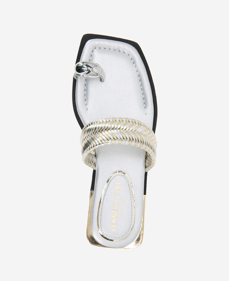 Kenneth Cole Reaction Shoes Andarna Metallic Woven Toe Ring Sandal sandali argento oro