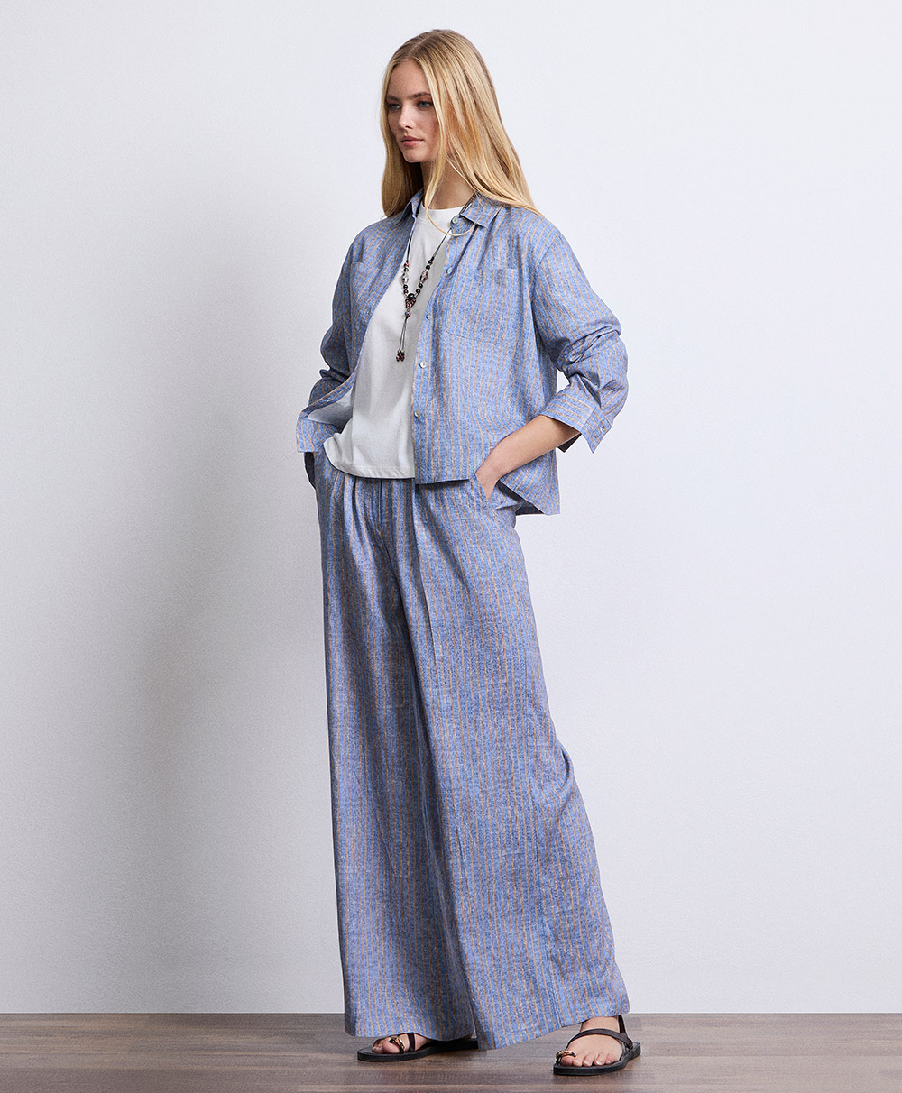 Markup Donna Jeans & Pantaloni Pantapalazzo in lino rigato