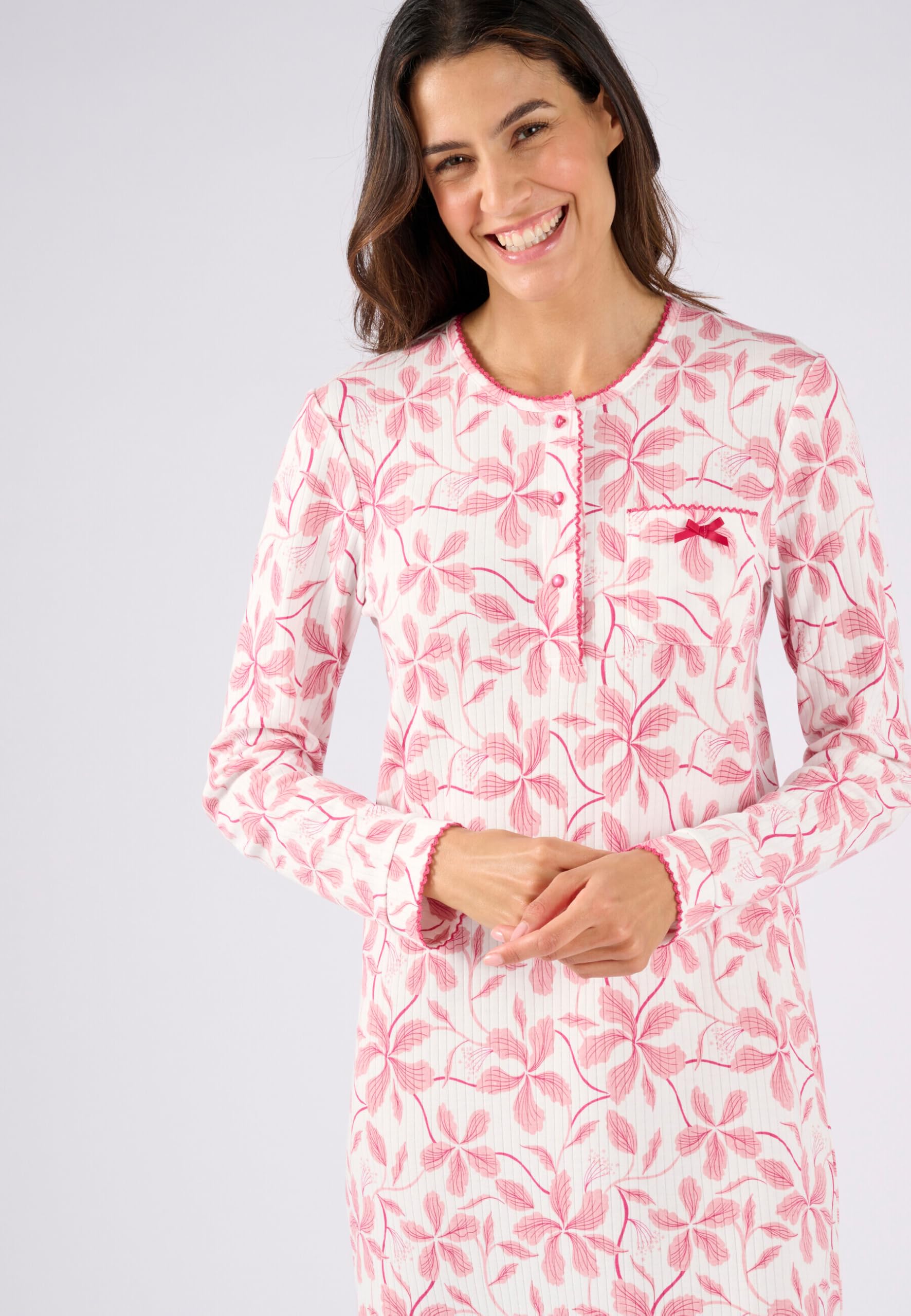 Damart Homewear camicia da notte a costine rosa fiorito