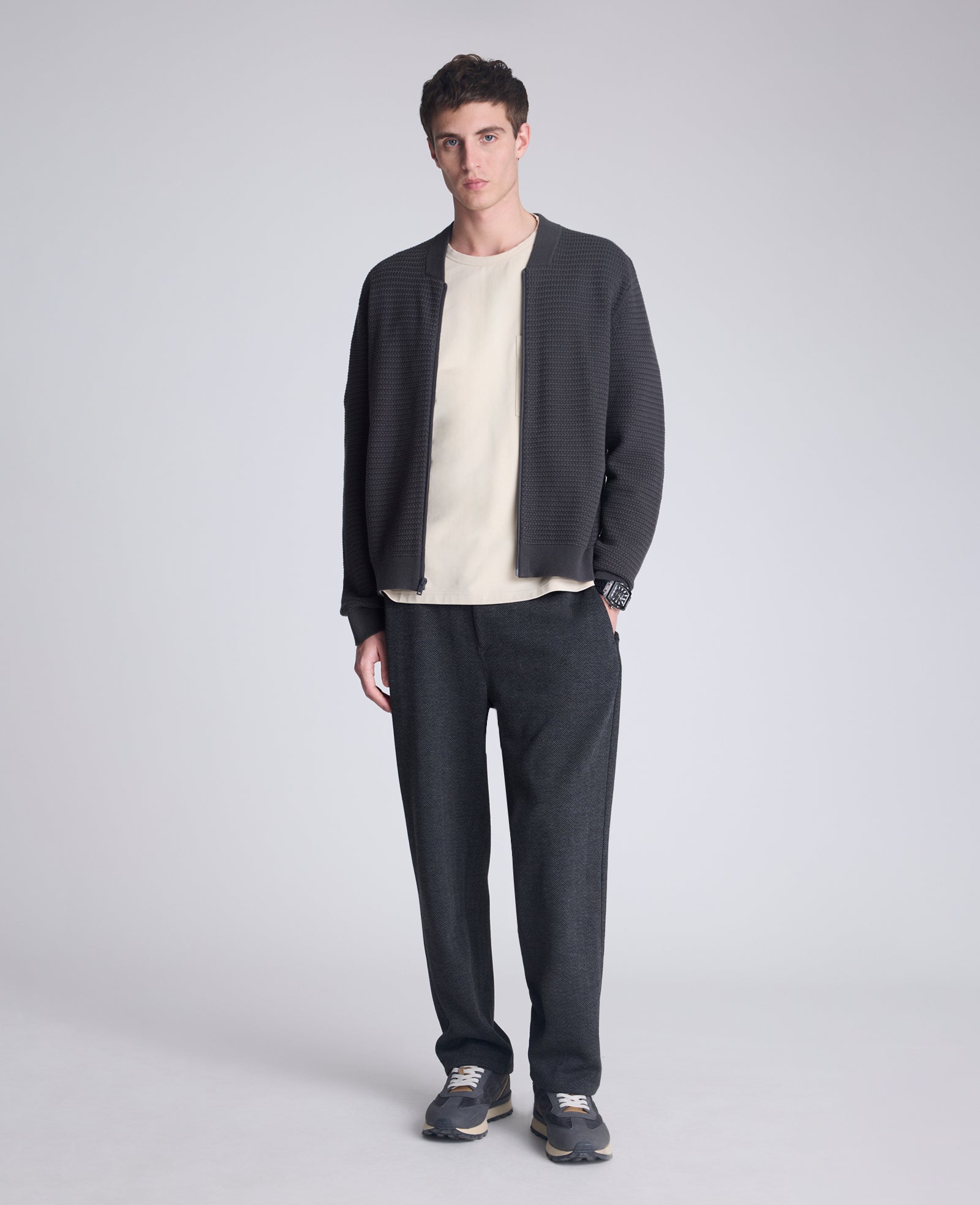 Kenneth Cole Reaction Clothing Sweater Bomber Jacket giacca grigio carbone XXL
