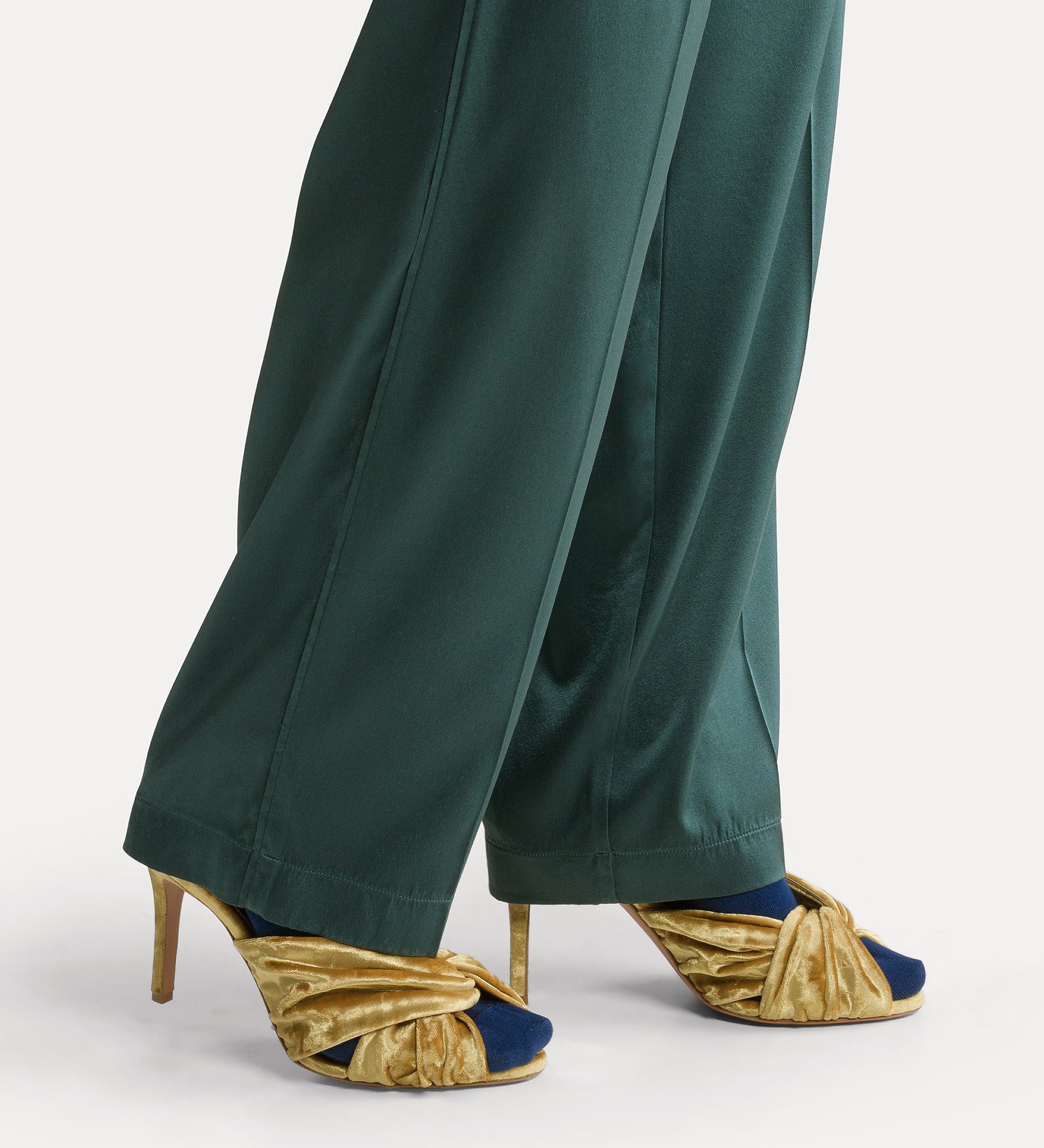 Forte pantaloni in raso di seta plissettati jade