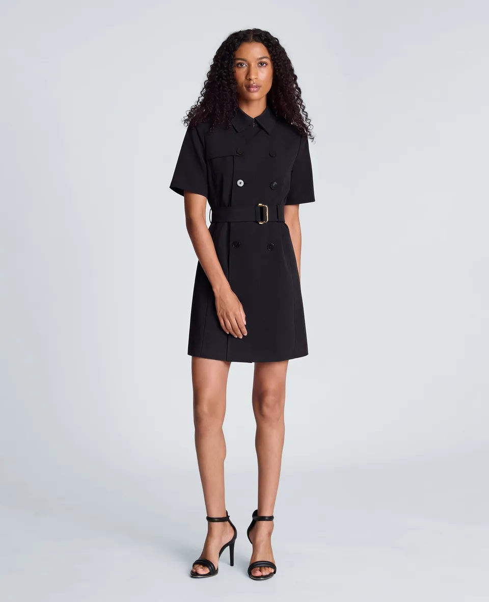 Kenneth Cole Reaction Clothing Short Sleeve Micro Tech Mini Trench abito nero