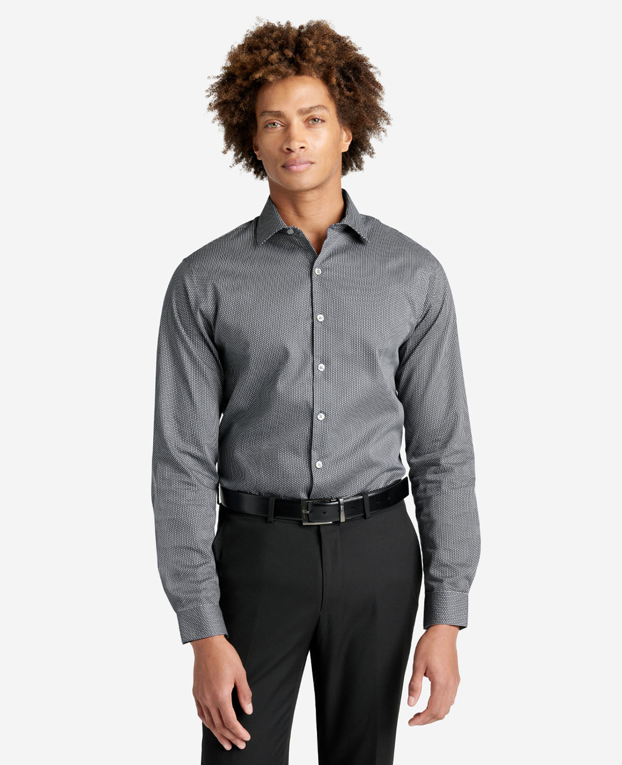 Kenneth Cole Reaction Clothing Slim-Fit Button-Down Stretch Dress Shirt with TEK FIT camicia nera