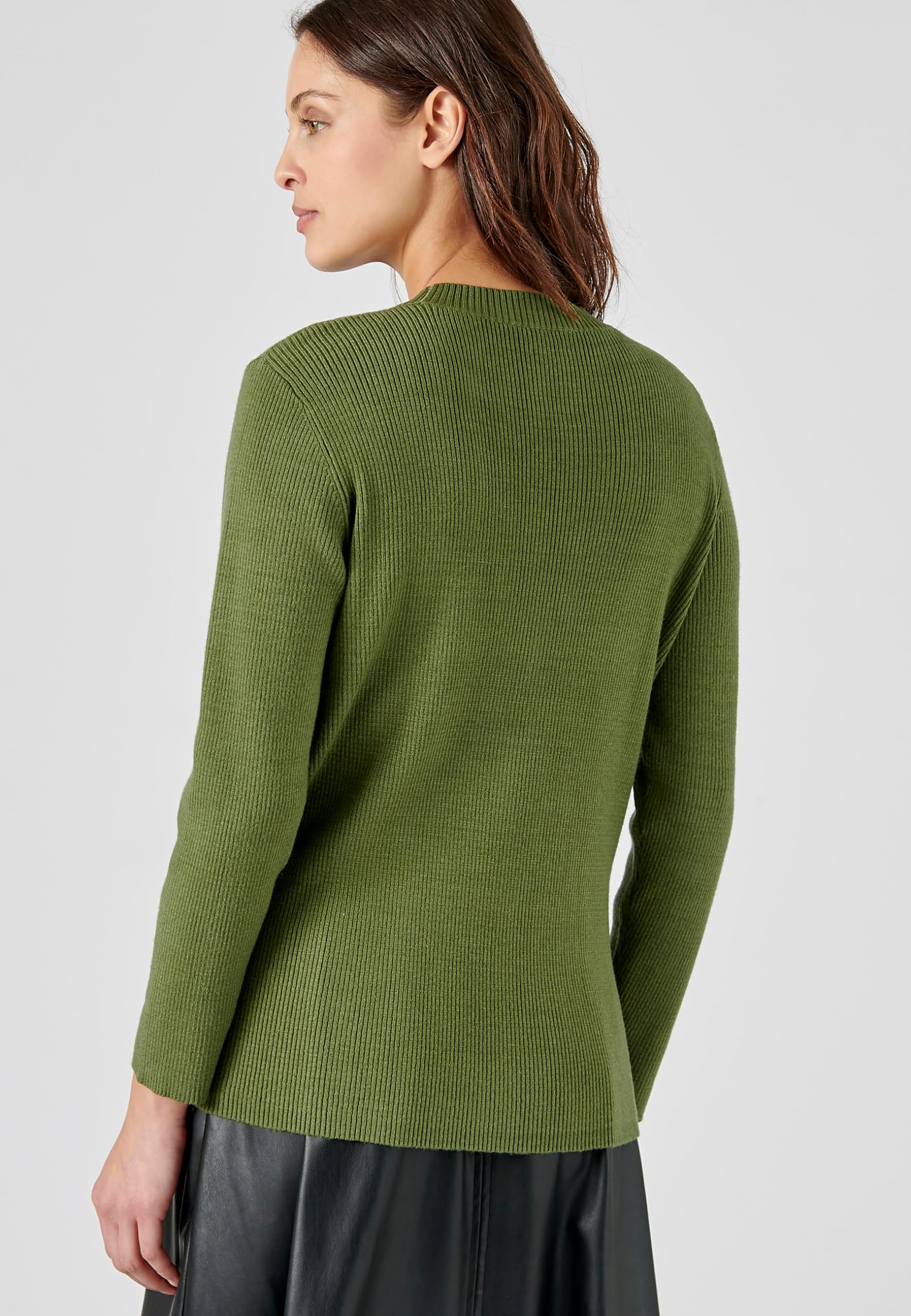 Damart Prêt-à-porter maglione gioco di costole fantasia manica lunga kaki 44