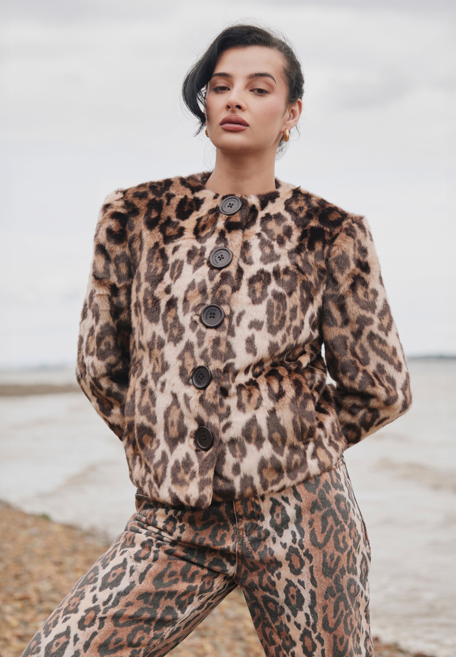 House Of Sunny Women's Jackets COLLARLESS LEOPARD JACKET giacca leopardata UK