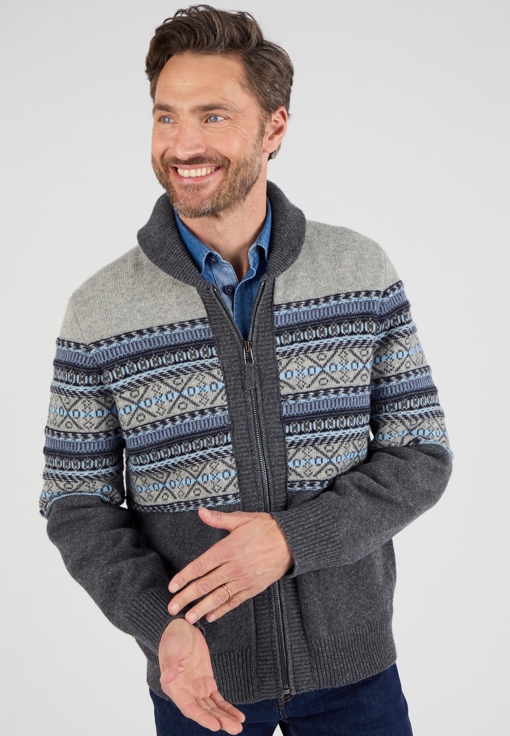 Damart Prêt-à-porter Gilet con zip misto lana jacquard uomo
