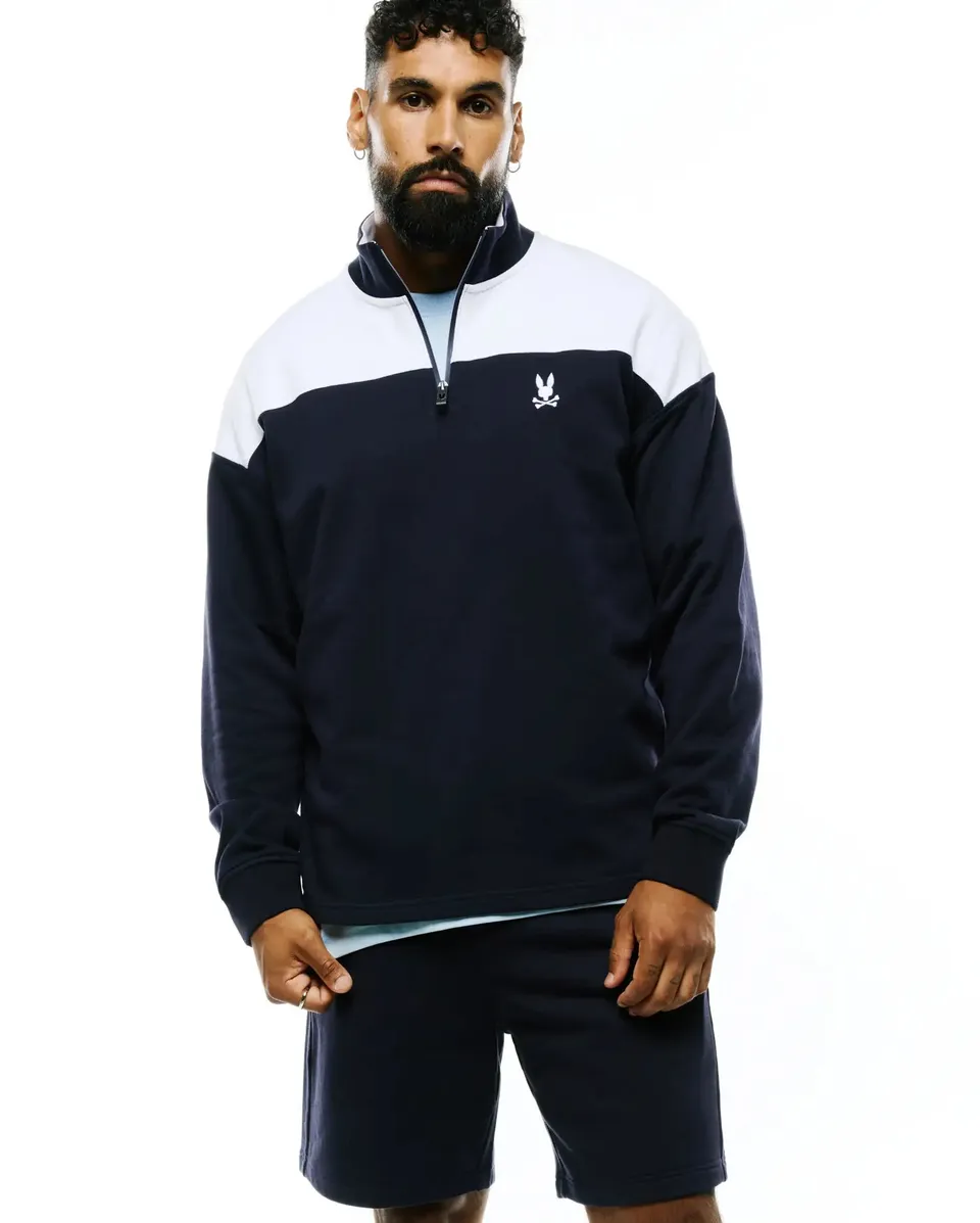 Psycho Bunny Men's Sweatshirts & Hoodies GABE MT0500184 felpa blu mezza zip relaxed