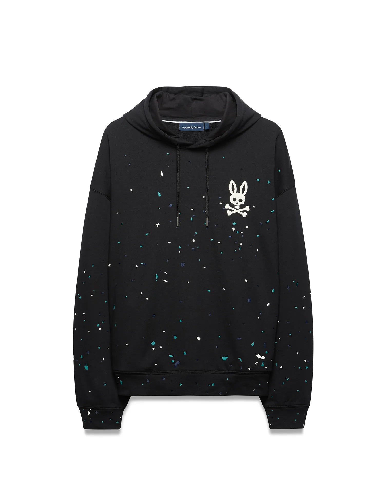 Psycho Bunny Men's Sweatshirts & Hoodies Malcolm Splatter Hoodie felpa nera ricamata