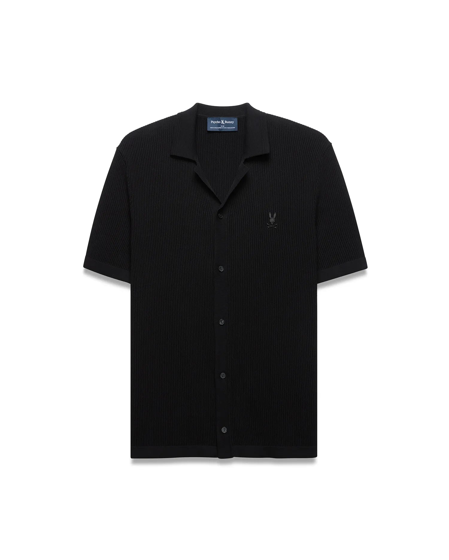 Psycho Bunny Men's Shirts MENS YANN KNIT CAMP SHIRT - MT0300171 camicia nera