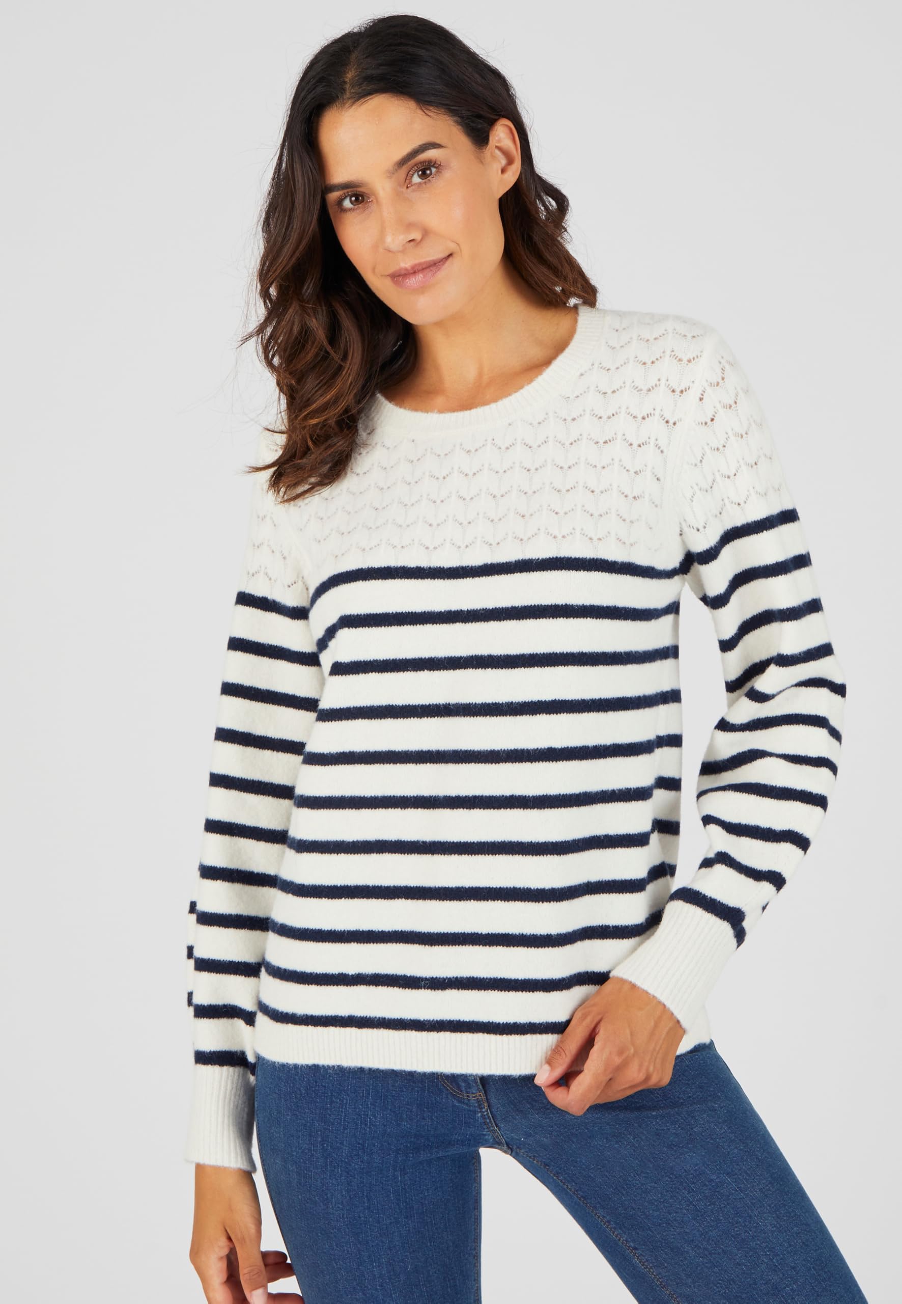 Damart Thermolactyl maglione donna a righe e maglia traforata
