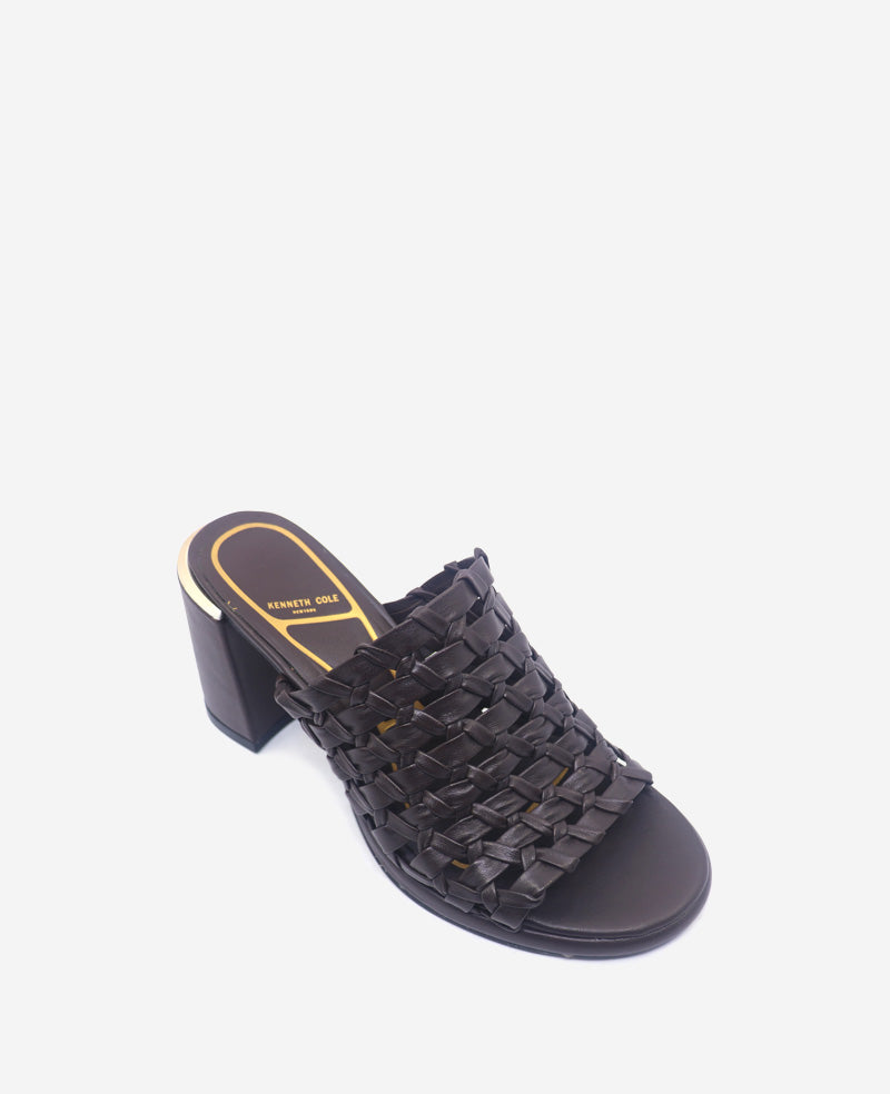 Kenneth Cole Reaction Shoes Solara Leather Woven Heel Sandal sandali marrone scuro in pelle