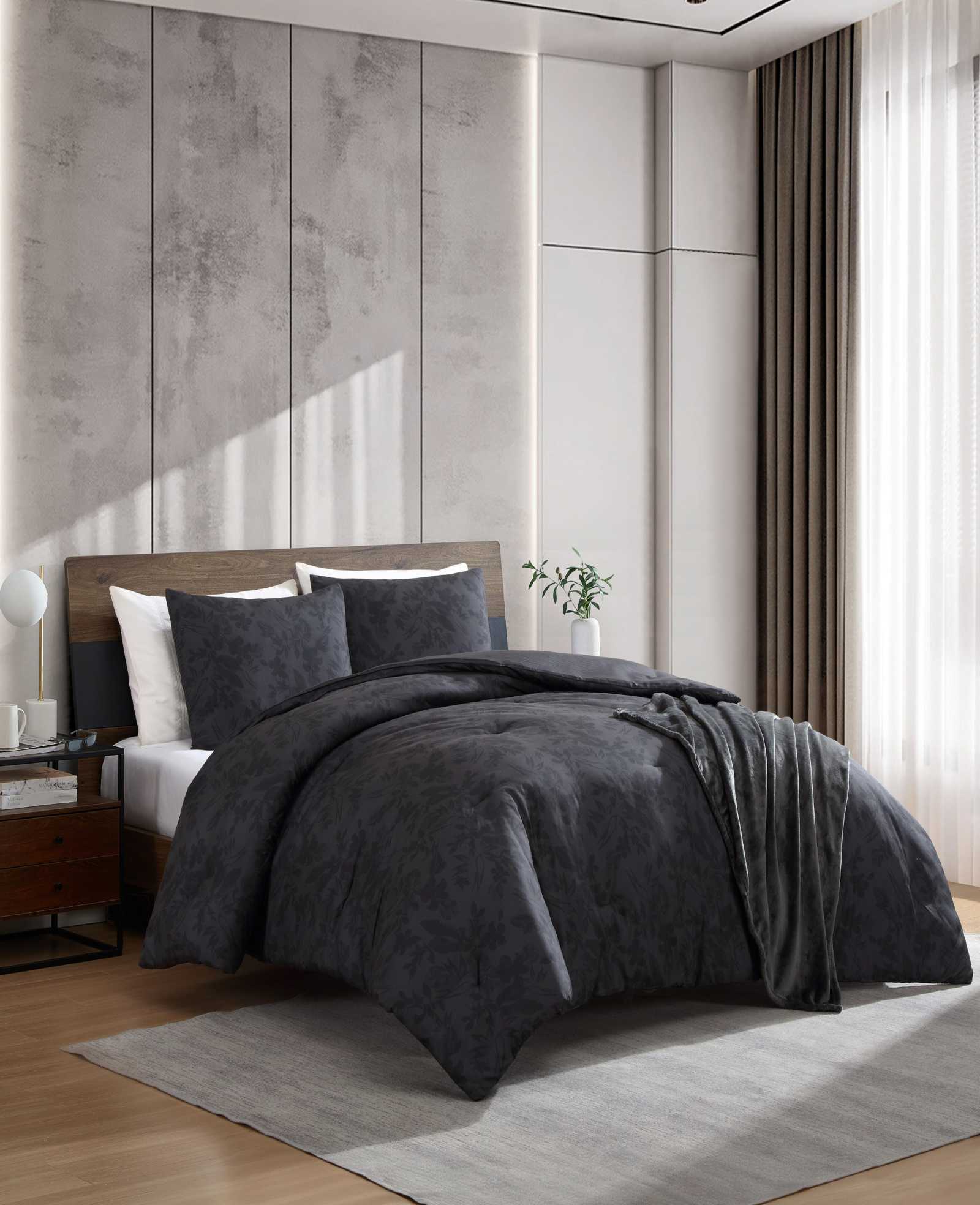 Kenneth Cole Reaction Home & Bedding Silhouette Floral Comforter + Sham Set set piumino antracite