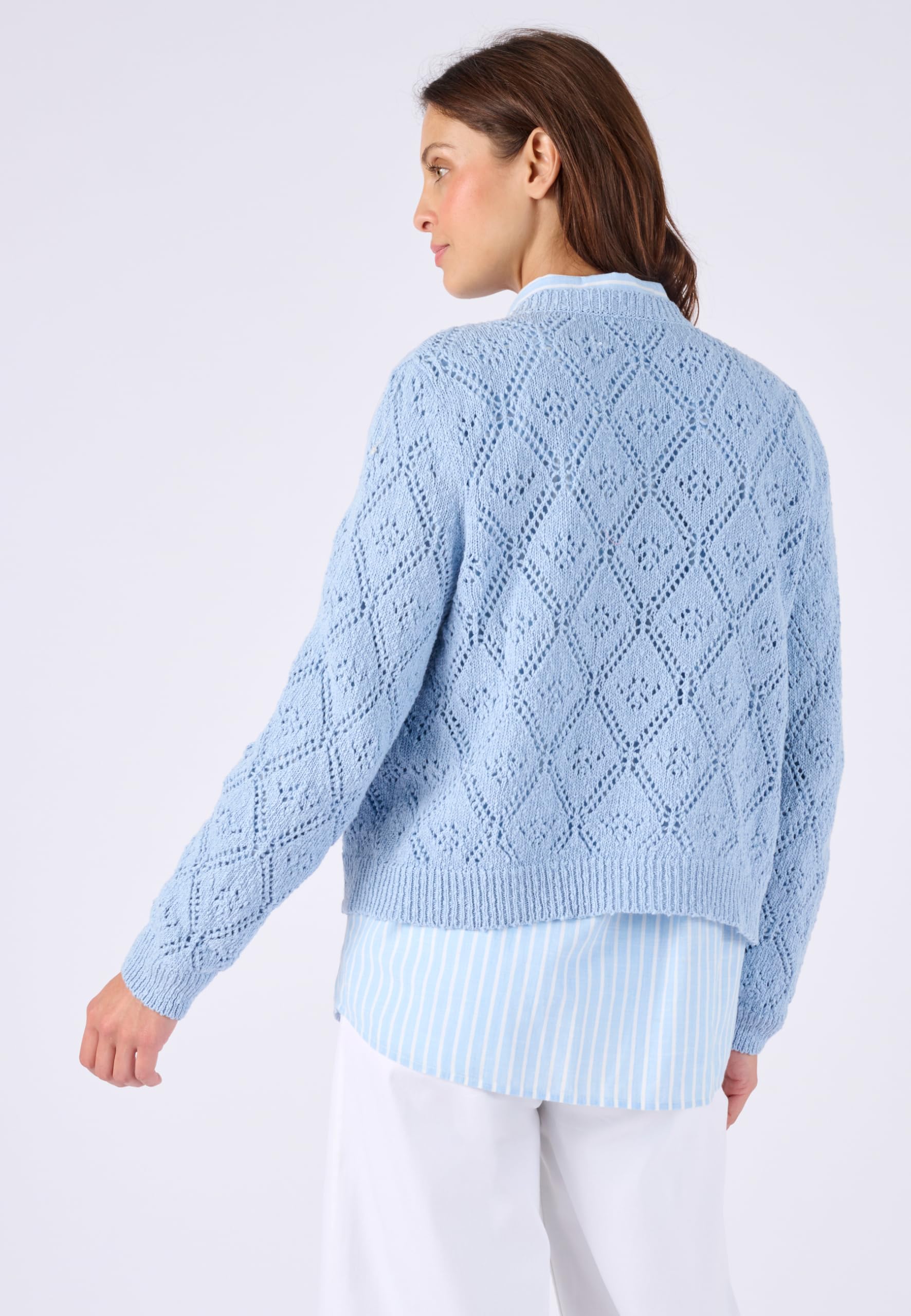 Damart Prêt-à-porter Cardigan traforato Filato Nastro cardigan corto in cotone
