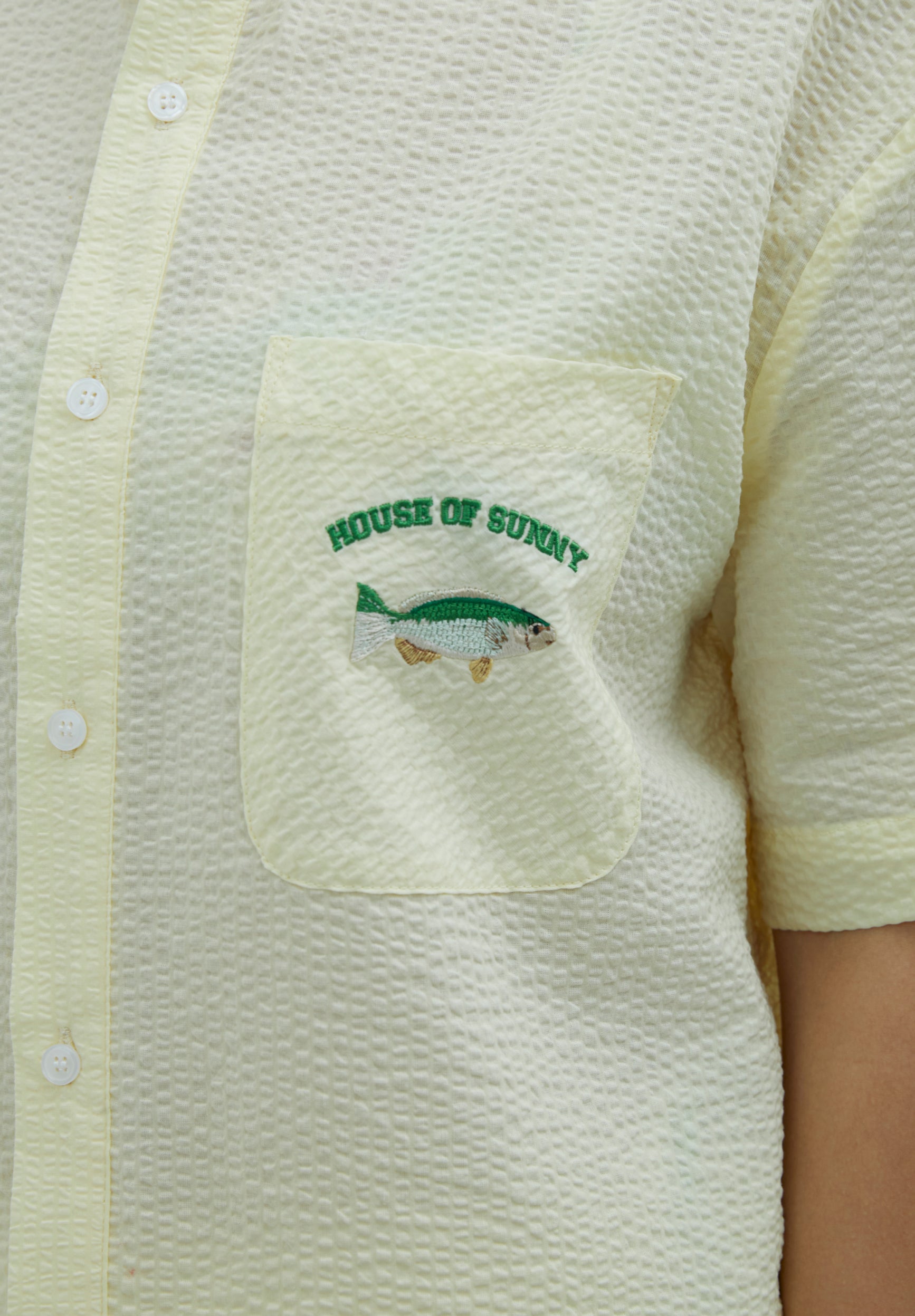 House Of Sunny Women's Shirts GONE FISHING SHIRT camicia gialla seersucker