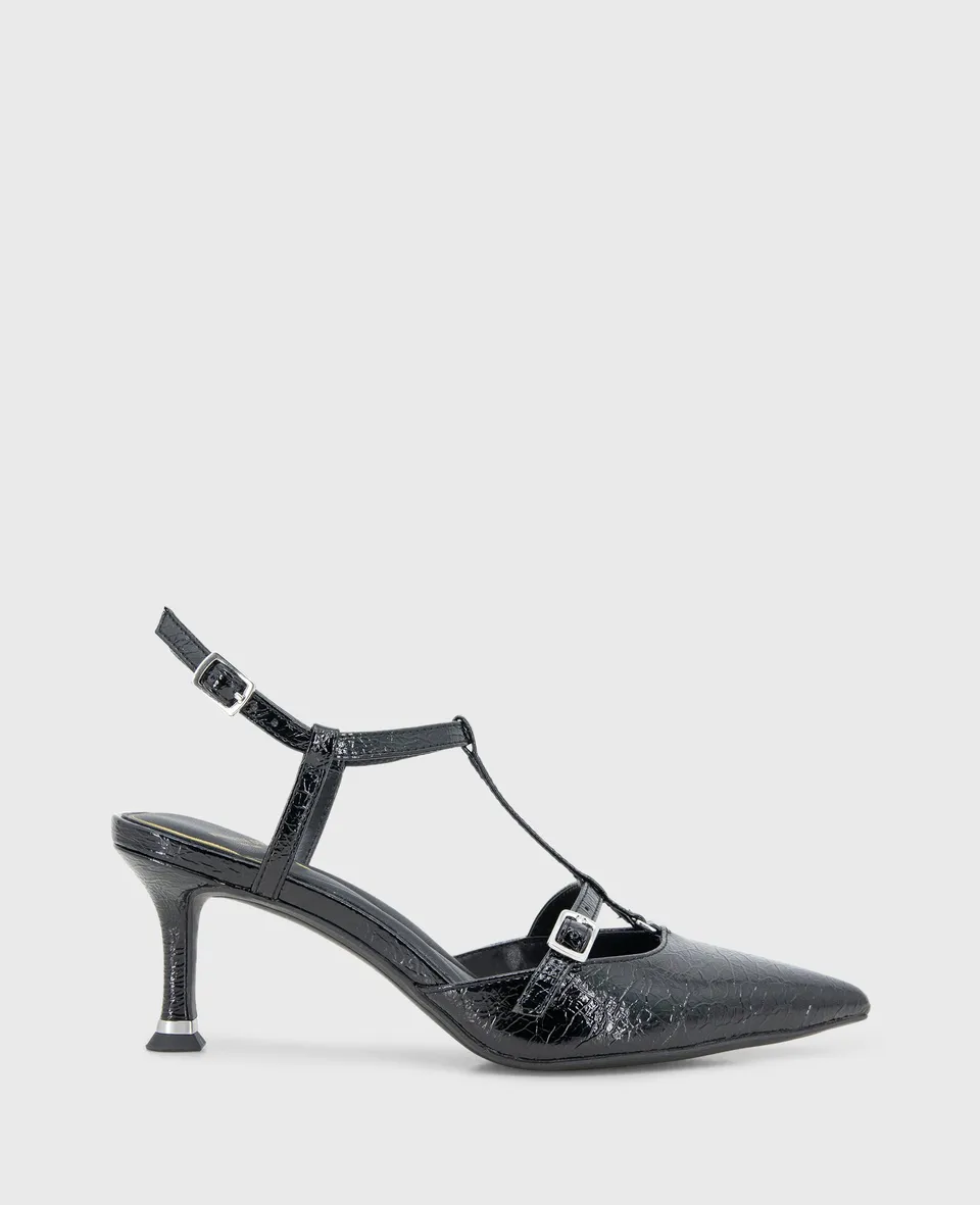 Kenneth Cole Reaction Shoes Urka Crinkle Patent Slingback Heel slingback nero lucido con tacco 2,5 pollici