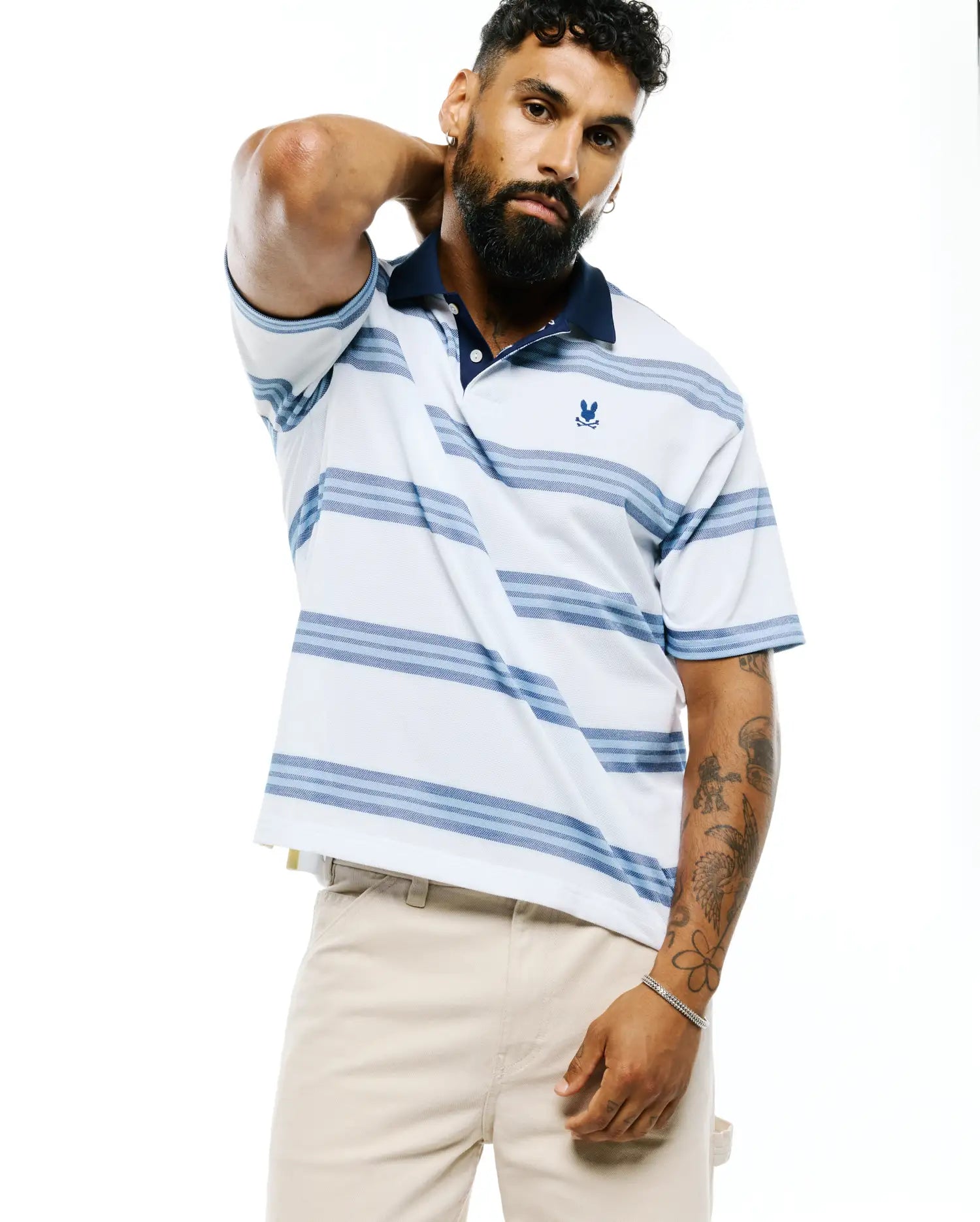 Psycho Bunny Men's Polos MEN'S DREW STRIPED PIQUE POLO MT0100238 polo bianca righe