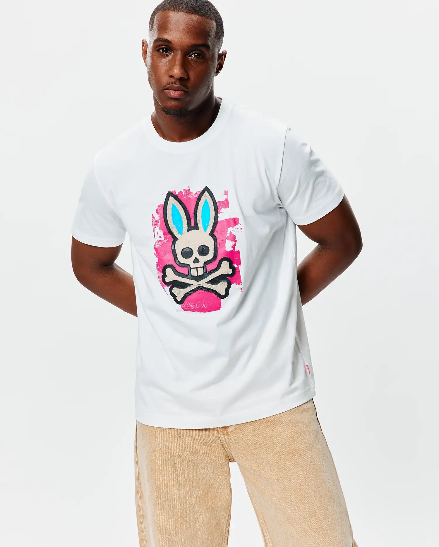 Psycho Bunny Men's Tees Marcus Graphic Tee maglietta bianca in cotone Pima