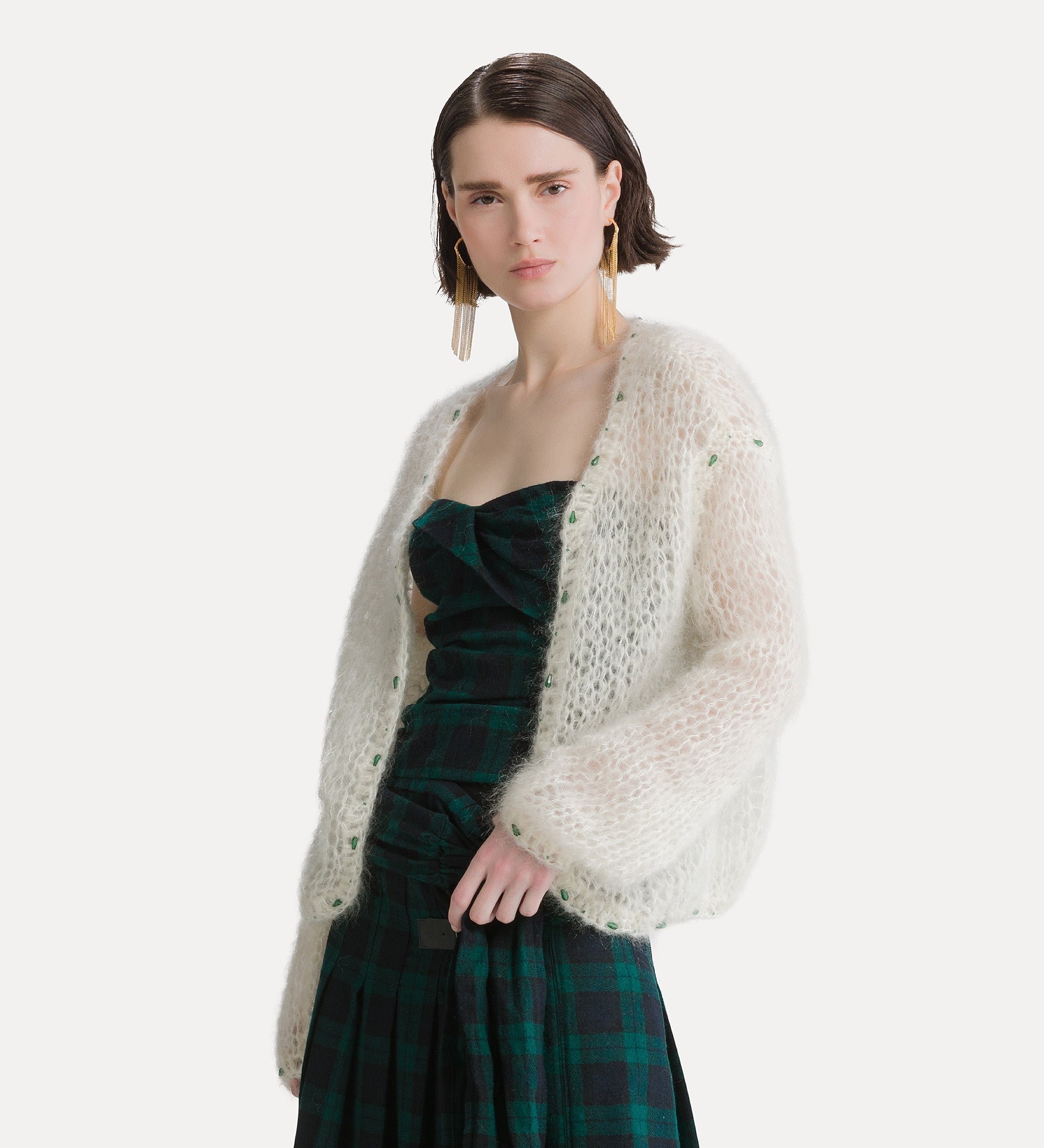 Forte cardigan in misto mohair fatto a mano avorio