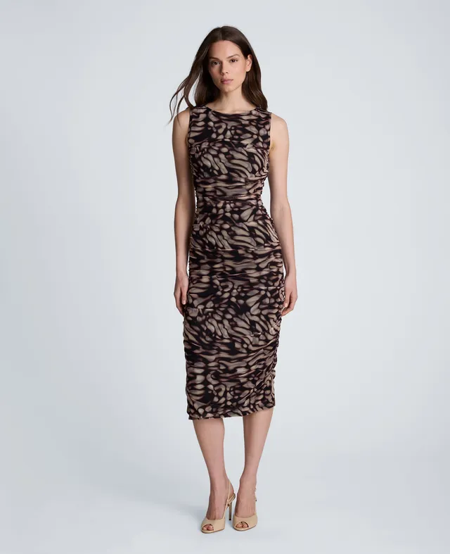 Kenneth Cole Reaction Clothing Ruched Midi Dress abito midi nero fantasia in mesh