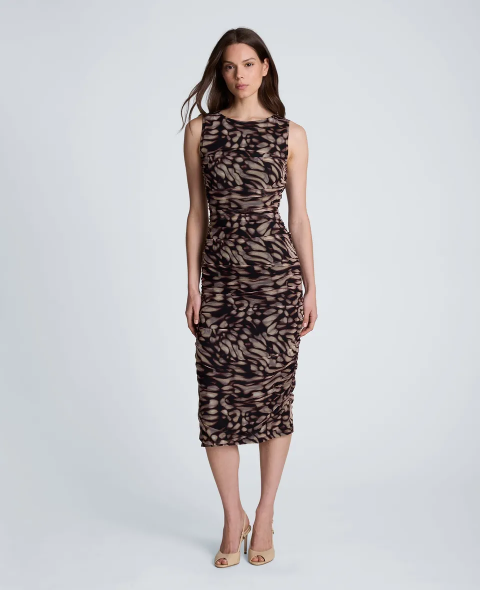 Kenneth Cole Reaction Clothing Ruched Midi Dress abito midi nero fantasia in mesh