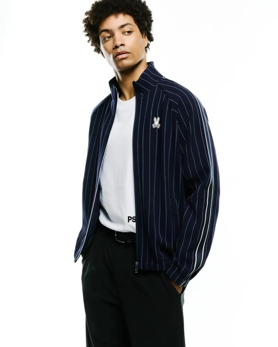 Psycho Bunny Jackets Men's Harland Pinstripe Track Jacket MT0500098 giacca blu regular fit