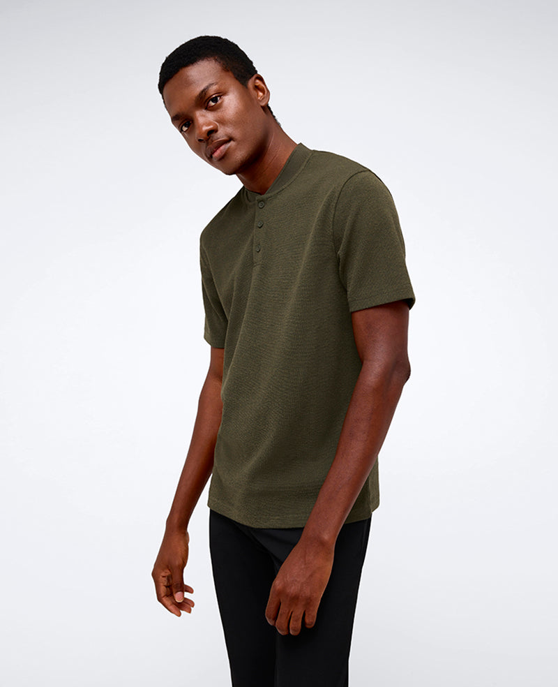 Kenneth Cole Reaction Clothing Performance Band-Collar Henley maglia verde scuro stretch