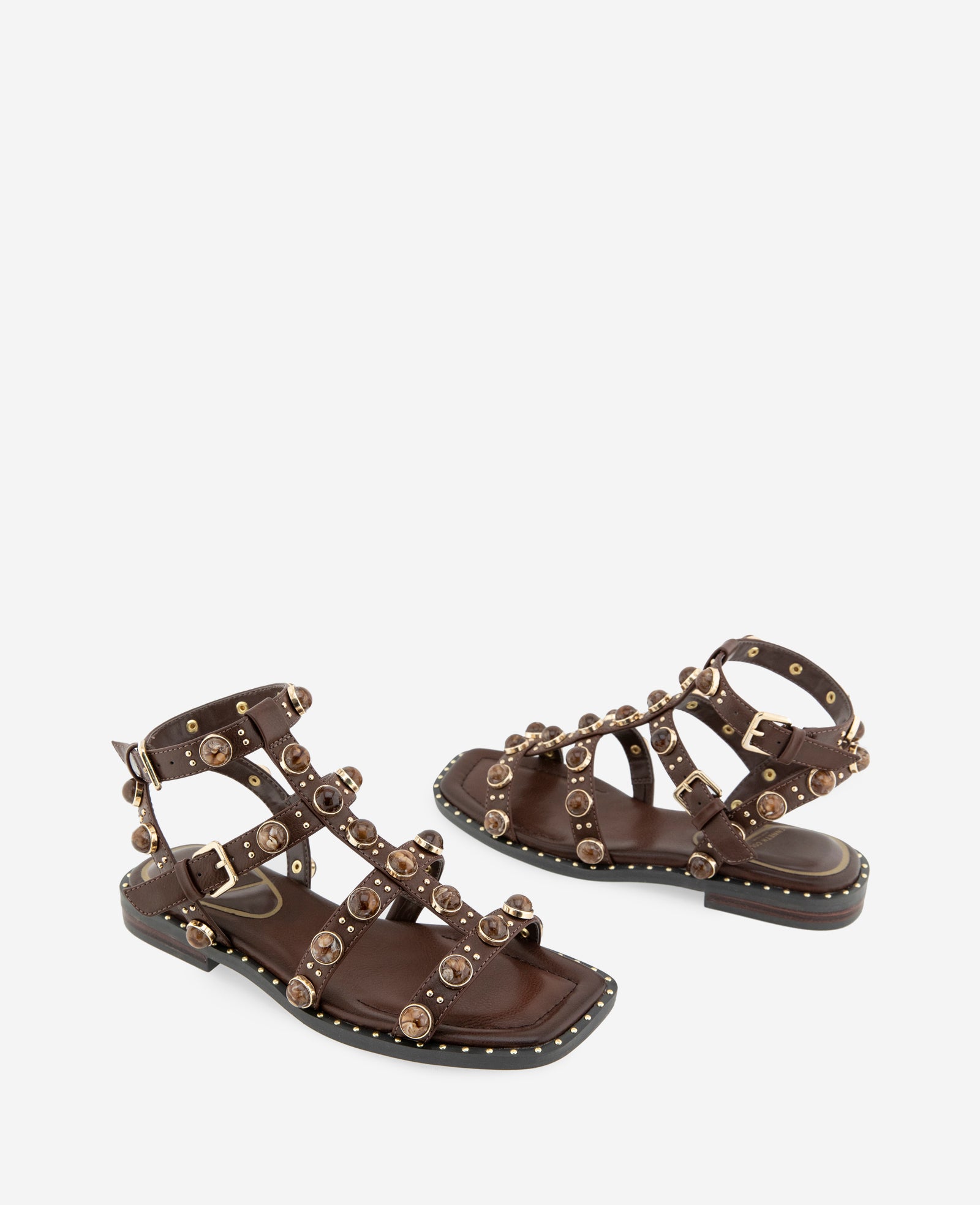 Kenneth Cole Reaction Shoes Ruby Leather Jewel Gladiator Sandal marrone scuro
