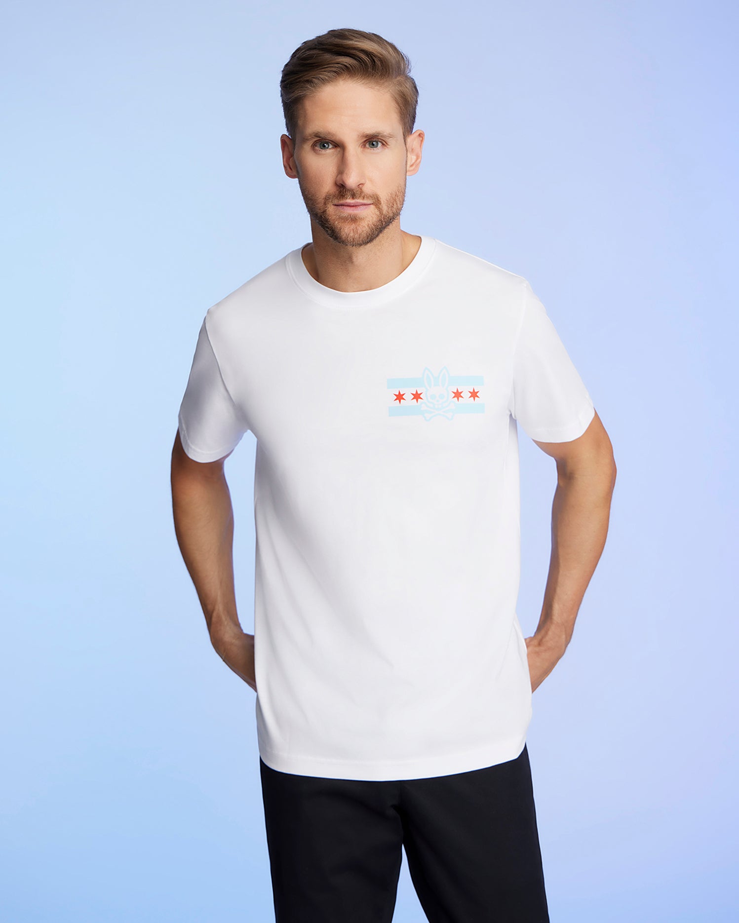Psycho Bunny Men's Tees MENS CHICAGO CITY TEE B6U551W1PC t-shirt bianca in cotone Pima
